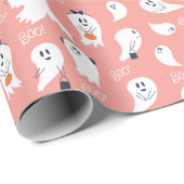 Cute ghosts Halloween Elegant Pink White ラッピングペーパー (ロールコーナー)