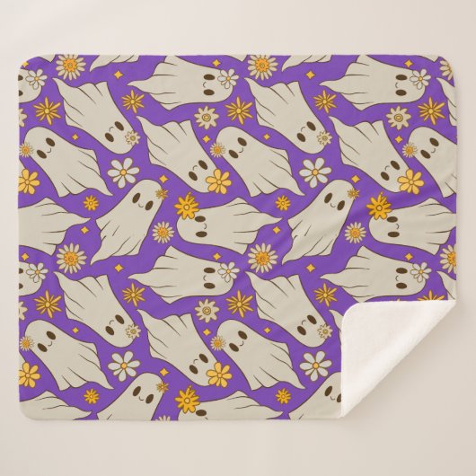 Cute Ghosts Halloween Pattern  シェルパブランケット (正面(横))
