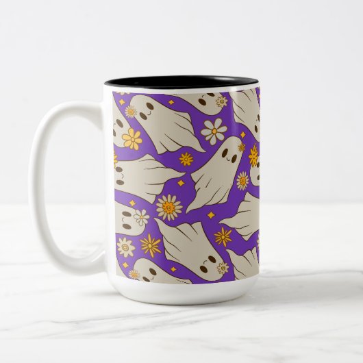 Cute Ghosts Halloween Pattern  ツートーンマグカップ (左)