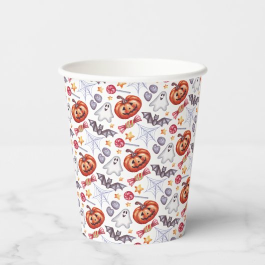 Cute ghosts Halloween watercolor patterns, 紙コップ (裏面)