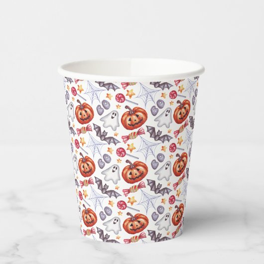 Cute ghosts Halloween watercolor patterns, 紙コップ (左)