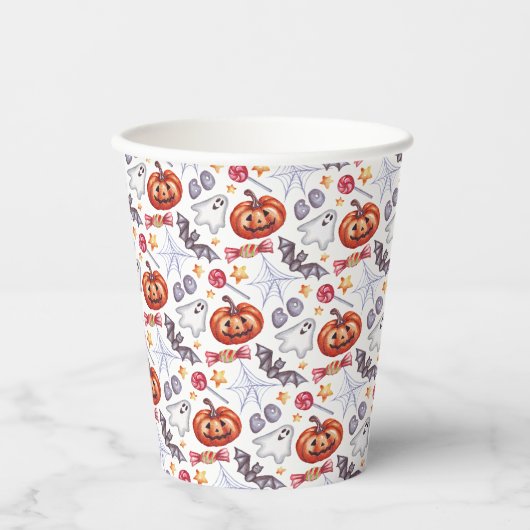 Cute ghosts Halloween watercolor patterns, 紙コップ (正面)