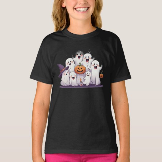 Cute Ghosts & Pumpkin Kids Halloween T-Shirt  Tシャツ (正面)