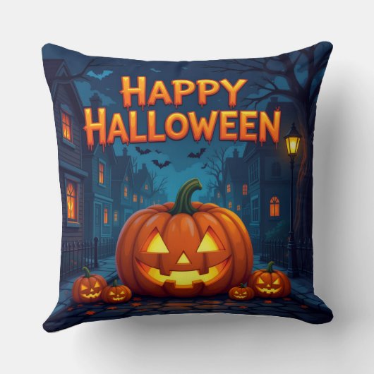 Cute Ghosts, Pumpkins & Bats Decorative Cushion クッション (裏面)