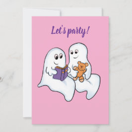 Cute ghosts reading together at Halloween 招待状