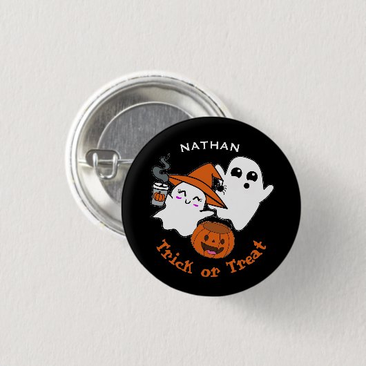 Cute Ghosts Trick or Treat Personalised Halloween 缶バッジ (正面&裏面)