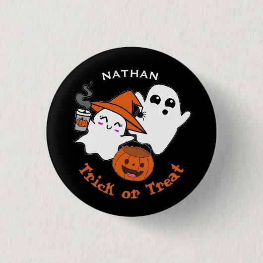Cute Ghosts Trick or Treat Personalised Halloween 缶バッジ (正面)