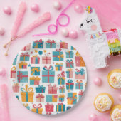 Cute Gifts in Bags and Boxes with Ribbons Pattern ペーパープレート (パーティー)