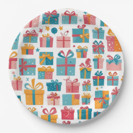 Cute Gifts in Bags and Boxes with Ribbons Pattern ペーパープレート