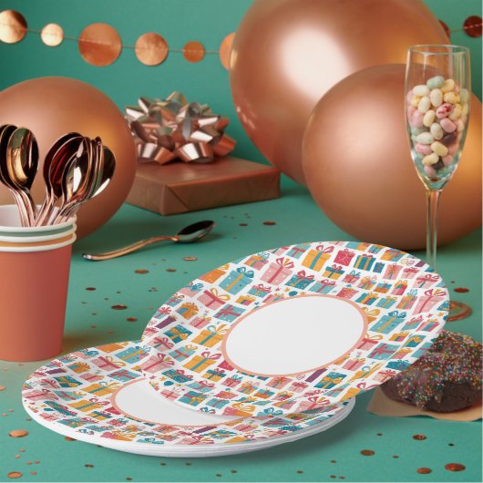 Cute Gifts in Bags and Boxes with Ribbons Pattern ペーパープレート (複数)