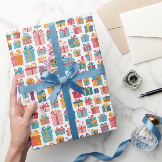 Cute Gifts in Bags and Boxes with Ribbons Pattern ラッピングペーパー (ギフト)