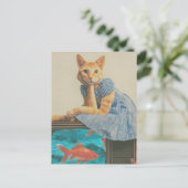 Cute Ginger Cat With Goldfish Retro Collage ポストカード (スタンド正面)