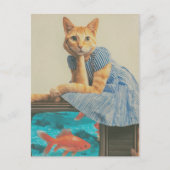 Cute Ginger Cat With Goldfish Retro Collage ポストカード (正面)