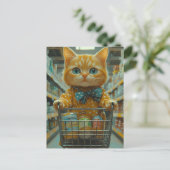 Cute Ginger Kitty Shopping For Groceries ポストカード (スタンド正面)