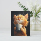 Cute Ginger Kitty With a Coffee ポストカード (スタンド正面)