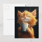 Cute Ginger Kitty With a Coffee ポストカード (正面/裏面)