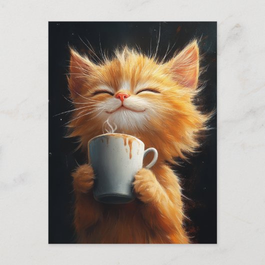 Cute Ginger Kitty With a Coffee ポストカード (正面)