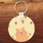 Cute Ginger Orange Cat Playing in Autumn Leaves キーホルダー (正面)