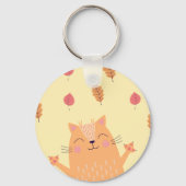 Cute Ginger Orange Cat Playing in Autumn Leaves キーホルダー (裏面)