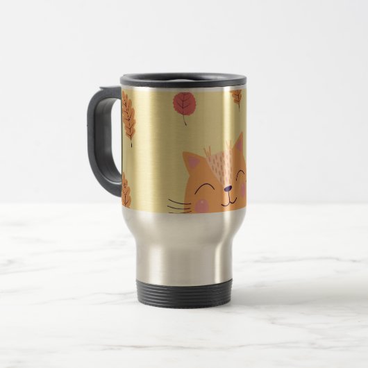 Cute Ginger Orange Cat Playing in Autumn Leaves トラベルマグ (正面左)