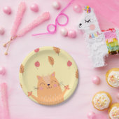 Cute Ginger Orange Cat Playing in Autumn Leaves ペーパープレート (パーティー)