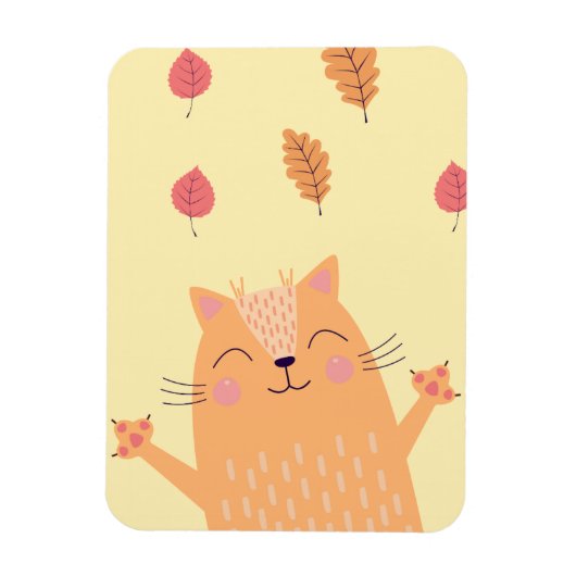 Cute Ginger Orange Cat Playing in Autumn Leaves マグネット (縦)