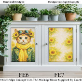 Cute Ginger Sunflower Steampunk Cat FE6 Decoupage 薄葉紙