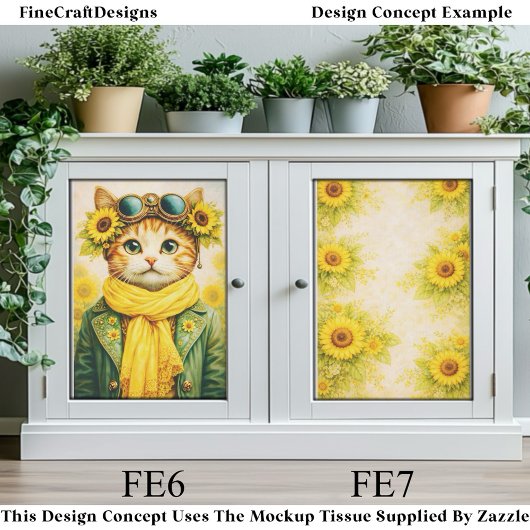 Cute Ginger Sunflower Steampunk Cat FE6 Decoupage 薄葉紙