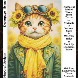 Cute Ginger Sunflower Steampunk Cat FE6 Decoupage 薄葉紙