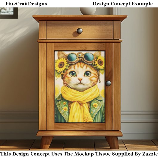 Cute Ginger Sunflower Steampunk Cat FE6 Decoupage 薄葉紙