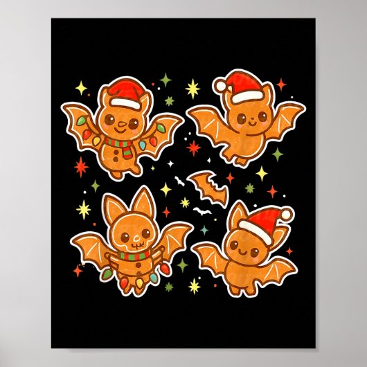 Cute Gingerbread Bats Soky Christmas Cookie Graphi ポスター (正面)