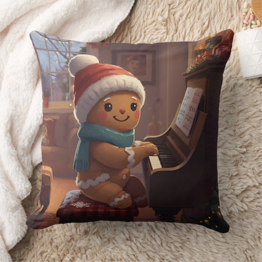 cute gingerbread boy Christmas holidayThrow Pillow クッション (ブランケット)