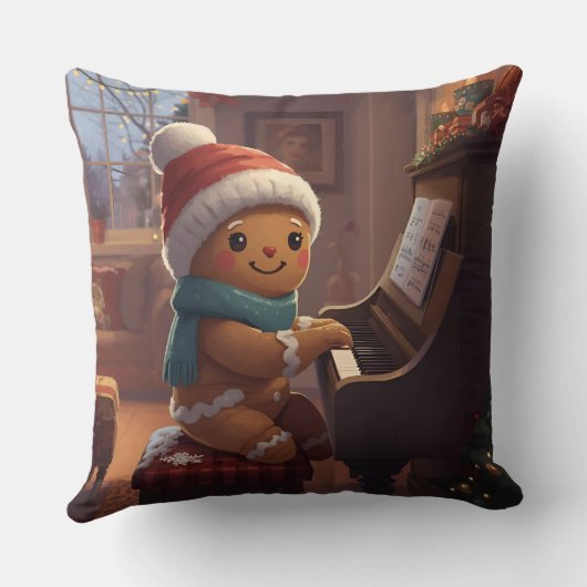 cute gingerbread boy Christmas holidayThrow Pillow クッション (裏面)