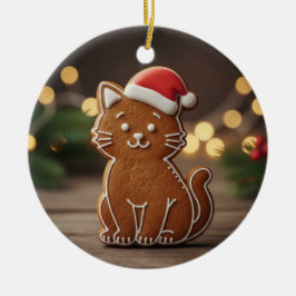 Cute Gingerbread Cat Cookie Christmas  セラミックオーナメント