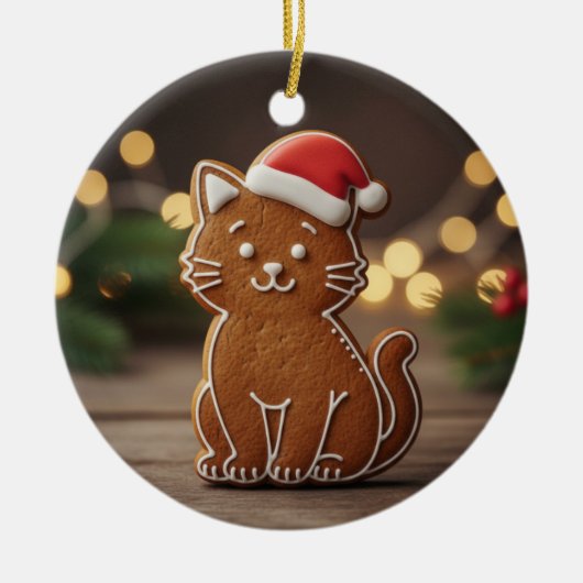 Cute Gingerbread Cat Cookie Christmas  セラミックオーナメント (正面)