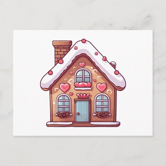 Cute Gingerbread Christmas Holiday House シーズンポストカード (正面)