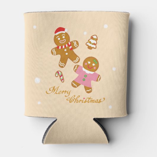 Cute Gingerbread Christmas Personalized Can Cooler 缶クーラー (正面)
