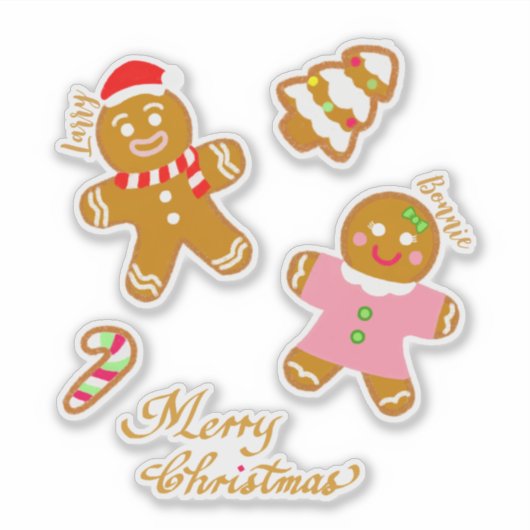 Cute Gingerbread Christmas Script Personalized  シール (正面)
