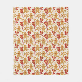 Cute Gingerbread Christmas Seamless Pattern フリースブランケット