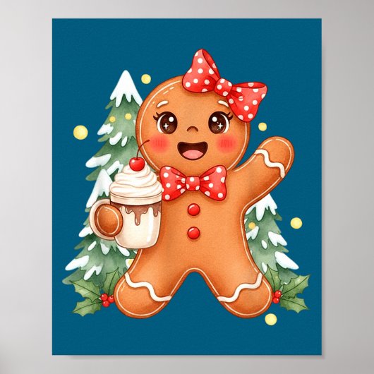 Cute Gingerbread Christmas Snow Xmas For Men Women ポスター (正面)