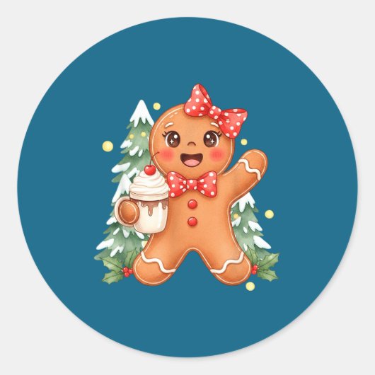 Cute Gingerbread Christmas Snow Xmas For Men Women ラウンドシール (正面)