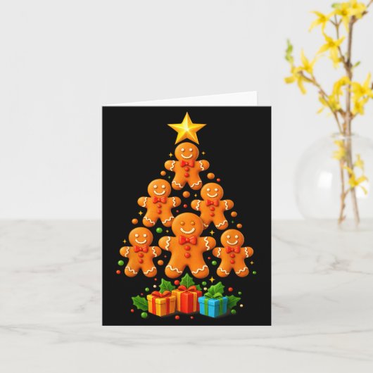 Cute Gingerbread Christmas Tree Holiday Funny Xmas カード (黄色い花)
