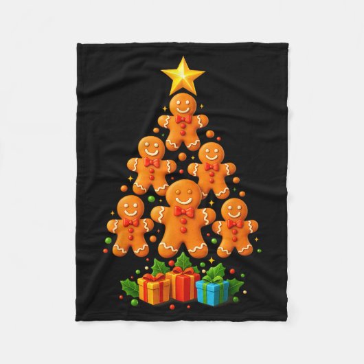 Cute Gingerbread Christmas Tree Holiday Funny Xmas フリースブランケット (正面)
