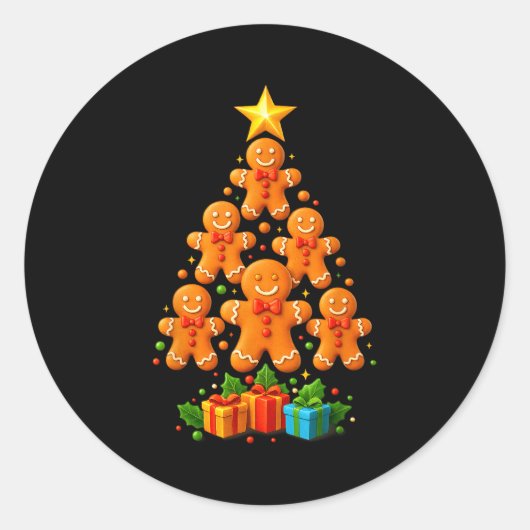 Cute Gingerbread Christmas Tree Holiday Funny Xmas ラウンドシール (正面)