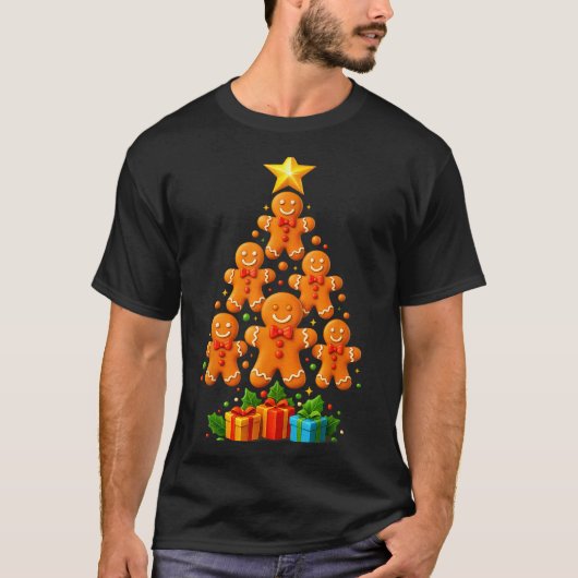 Cute Gingerbread Christmas Tree Holiday Funny Xmas Tシャツ (正面)