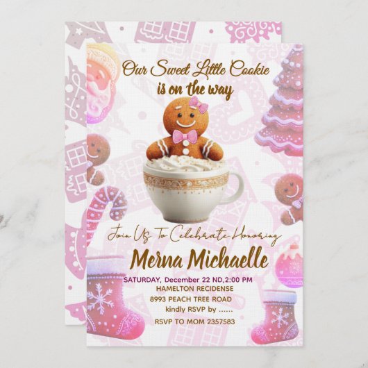 Cute Gingerbread Cookie baby shower invitation 招待状 (正面/裏面)