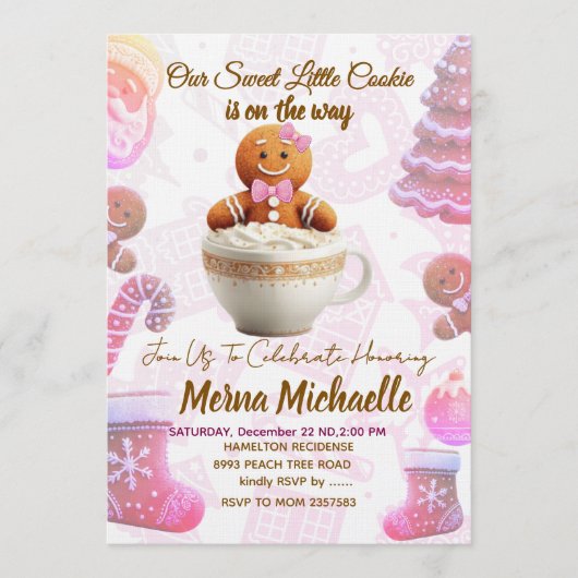 Cute Gingerbread Cookie baby shower invitation 招待状 (正面)