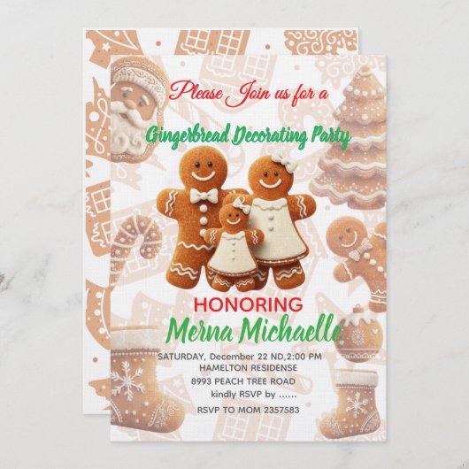 Cute Gingerbread Cookie Decorating Party  招待状 (正面/裏面)