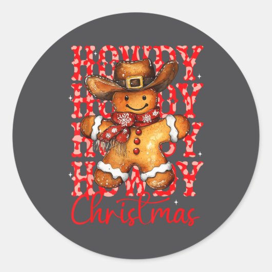 Cute Gingerbread Cowboy Howdy Christmas Girls Wome ラウンドシール (正面)