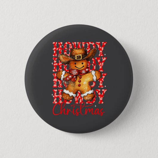 Cute Gingerbread Cowboy Howdy Christmas Girls Wome 缶バッジ (正面)